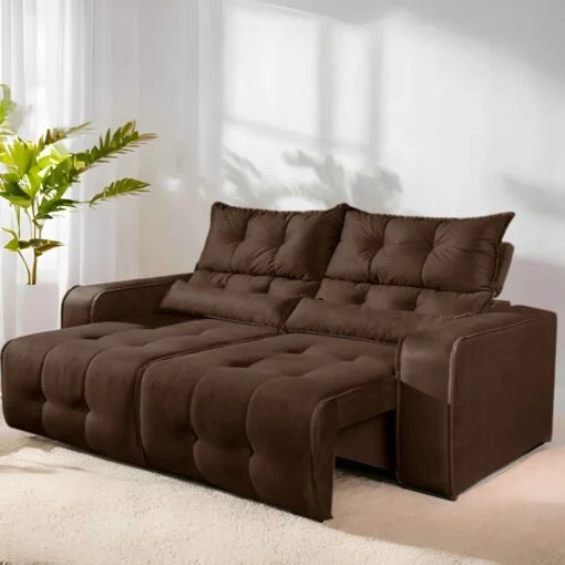 Sofá Retrátil e Reclinável Premier 200 cm Veludo Marrom