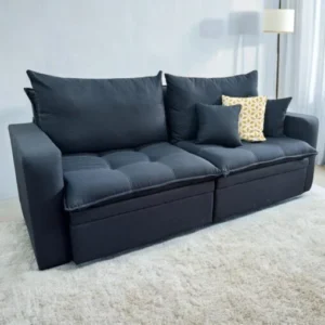 Sofá Retrátil com Baú Versate 240 cm Linho Azul