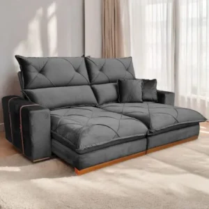 Sofá Retrátil e Reclinável Gran Bello Light 250 cm Veludo Cinza