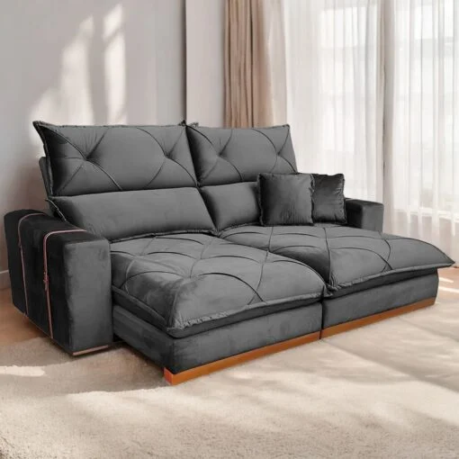 Sofá Retrátil e Reclinável Gran Bello Light 250 cm Veludo Cinza