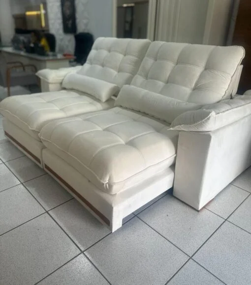 Sofá Retrátil e Reclinável Hércules 290 cm Veludo Marfim - Imagem 2