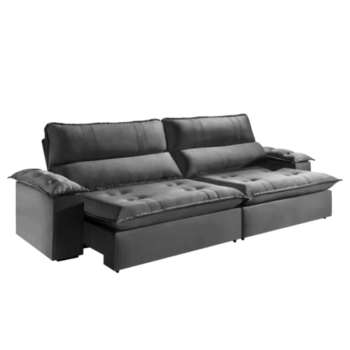 Sofá Retrátil e Reclinável Kiara 250 cm Veludo Cinza 101 - Imagem 2