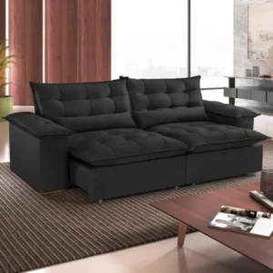Sofá Retrátil e Reclinável Niger 250 cm Veludo Preto B013