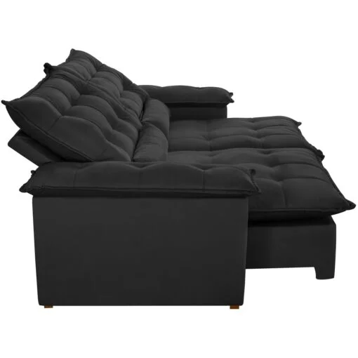 Sofá Retrátil e Reclinável Niger 250 cm Veludo Preto B013 - Imagem 5