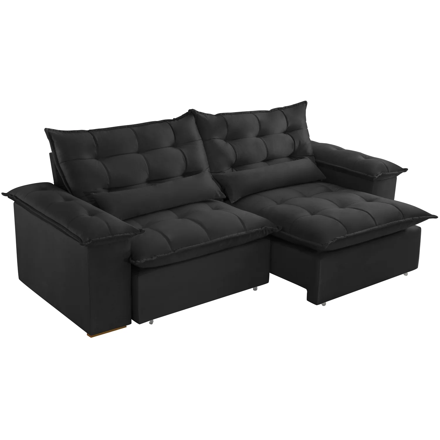 Sofá Retrátil e Reclinável Niger 250 cm Veludo Preto B013 - Imagem 4