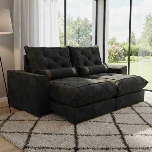Sofá Retrátil e Reclinável Poseidon 250 cm Veludo Preto