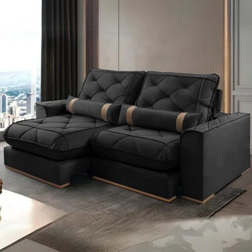 Sofá Retrátil e Reclinável Poseidon 250 cm Veludo Preto - Imagem 2