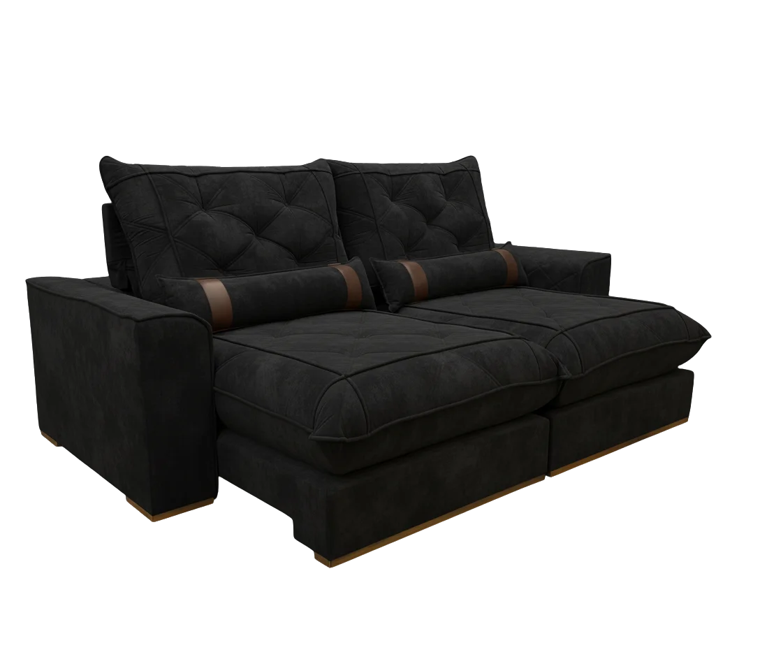Sofá Retrátil e Reclinável Poseidon 250 cm Veludo Preto - Imagem 4