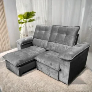 Sofá Retrátil e Reclinável Suíça 250 cm Veludo Cinza