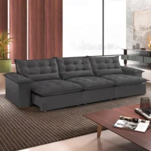 Sofá Retrátil e Reclinável Niger 310 cm Veludo Cinza B010